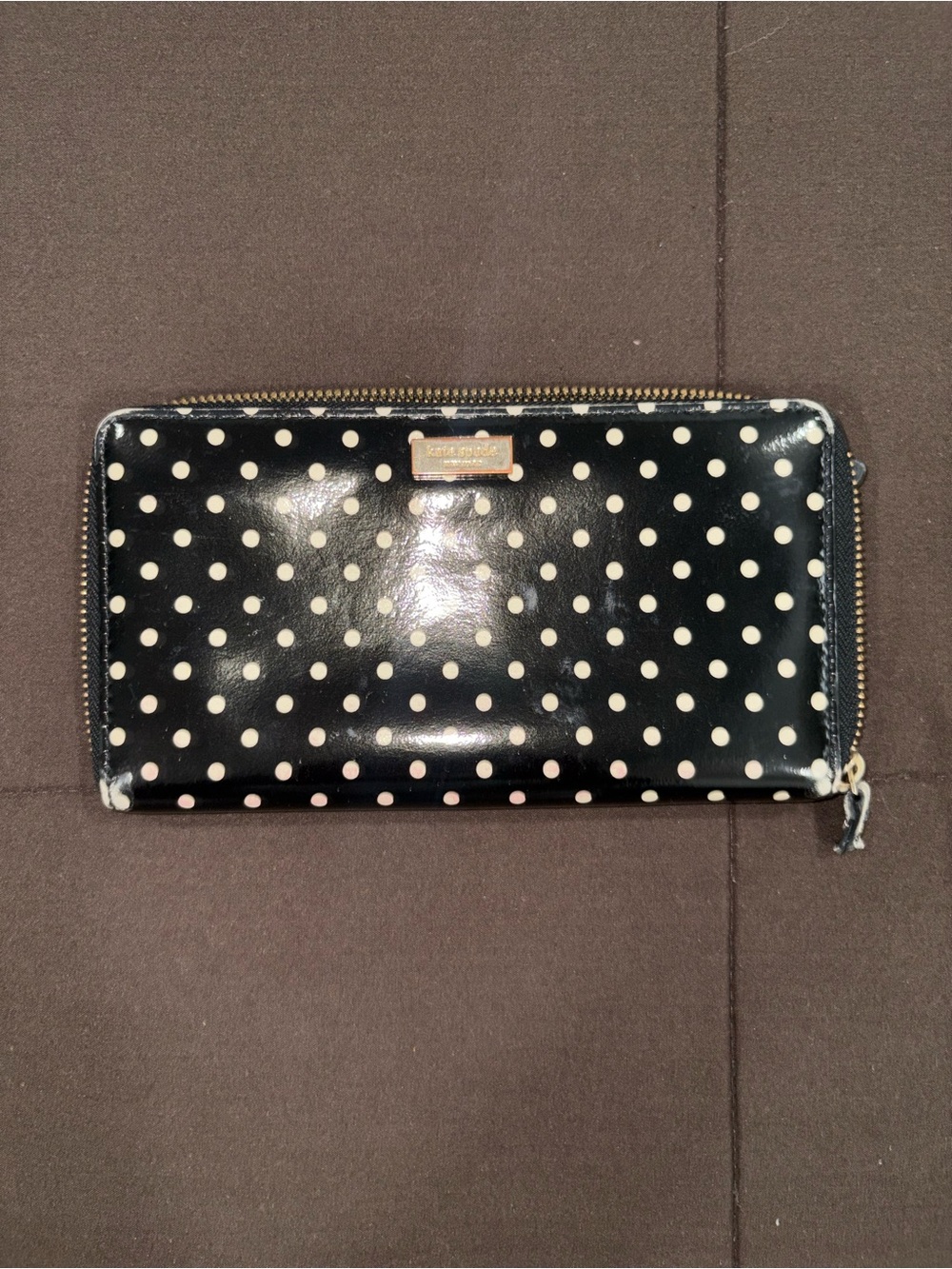 kate spade Black and Cream Polka Dot Zip Wallet